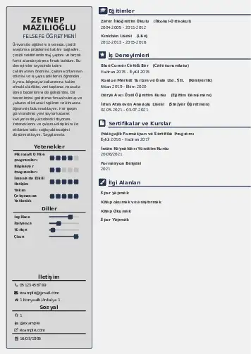 Felsefe Öğretmeni CV Örnekleri cv indir